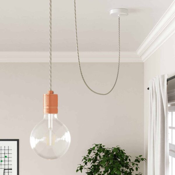 Antikk Hvit tvinnet stoffledning til lampe - Bilde 3