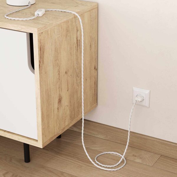 Hvit blank tvinnet stoffledning til lampe - Bilde 6