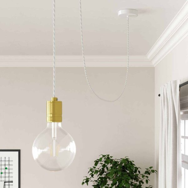 Hvit blank tvinnet stoffledning til lampe - Bilde 7