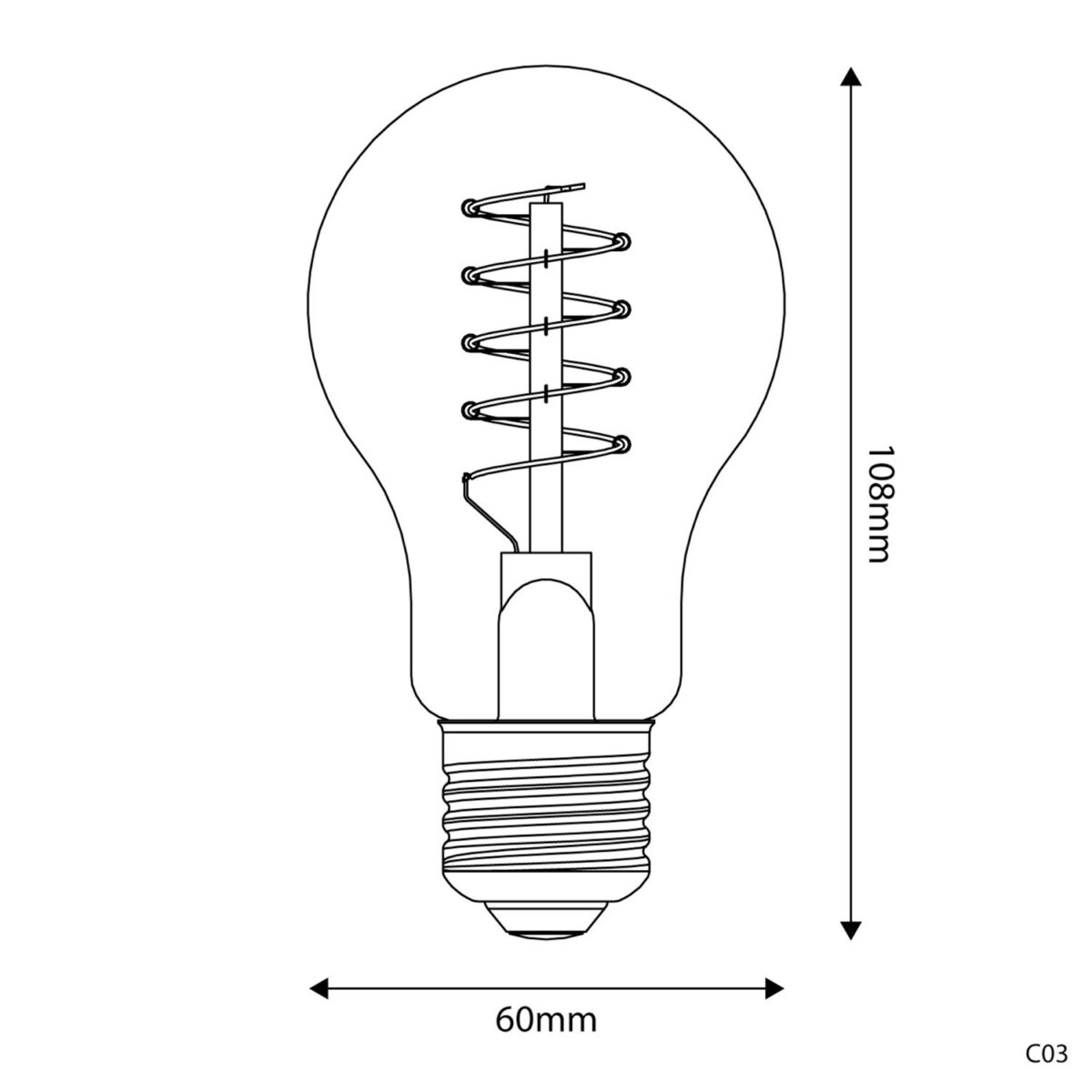 E27 A60 Carbon, Spiral LED Spiral – 4W, Ekstra varm, 1800K, Dim - Bilde 7
