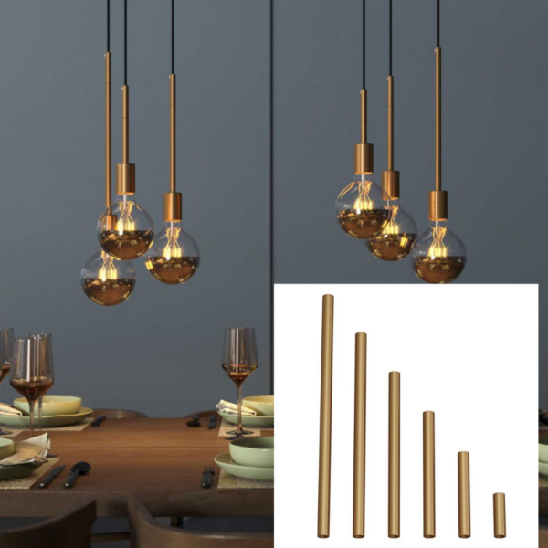 Børstet Messing / Bronse – Forlenger rør for lampe av metall. M10. Dobbelgjenget.