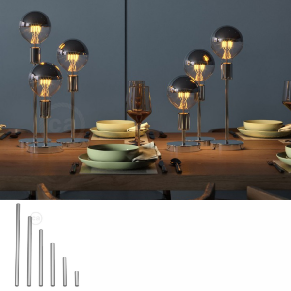 Chrome – Forlenger rør for lampe av metall. M10. Dobbelgjenget.