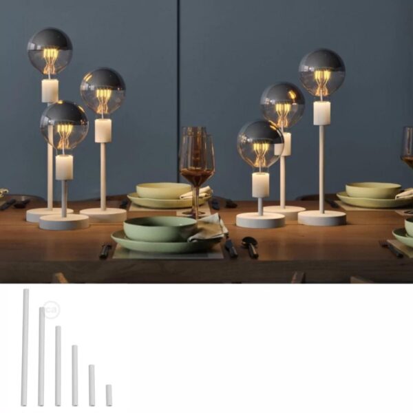 Hvit - Forlenger rør for lampe av metall. M10. Dobbelgjenget.