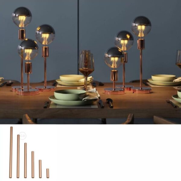 Kobber – Forlenger rør for lampe av metall. M10. Dobbelgjenget.