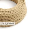 Tvinnet – Jute/Strie stoffledning. Stor kvadrat, 10A, 3×1.5mm2.