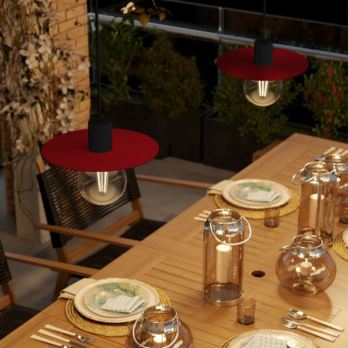 Glossy red/Matt red – Ø240 Flat Lampeskjerm Inne/Ute