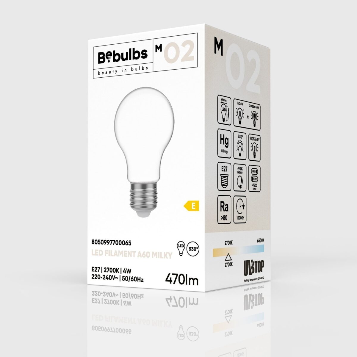 E27 Milky-White, A60, Non-Dim, 4W 470Lm 2700K - Bilde 3