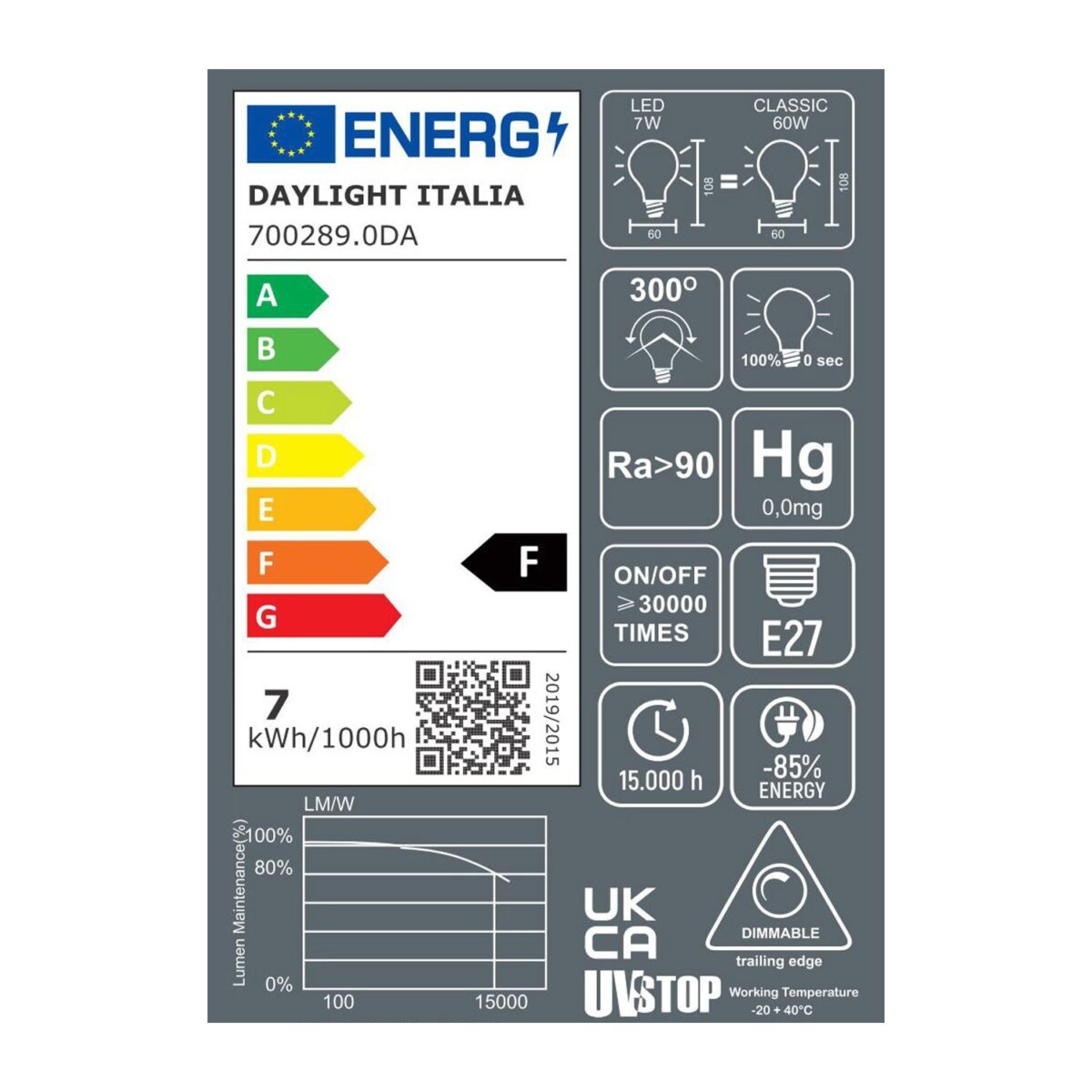 Gull - Toppforspeilet Lyspære A60, LED, Dim, 7W, 2700K - Bilde 4