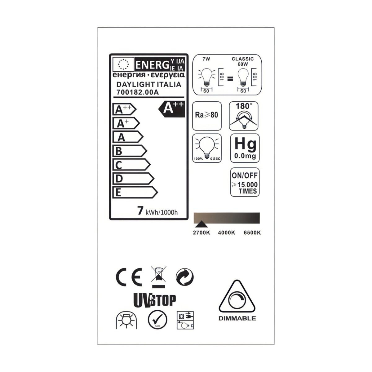 Kobber - Toppforspeilet Lyspære A60, LED, Dim, 7W, 2700K - Bilde 4