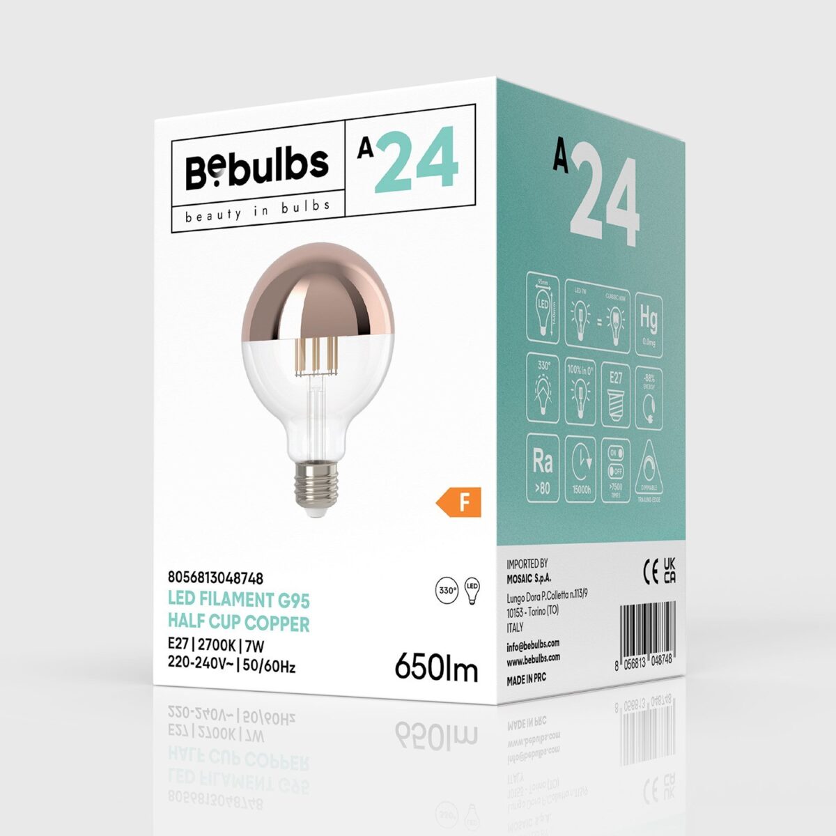 Kobber – Toppforspeilet Globe Lyspære G95, LED, Dim, 7W, 2700K - Bilde 2