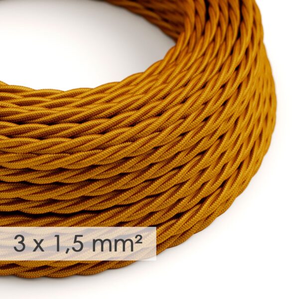 Tvinnet – Antikk-Gull stoffledning. Stor kvadrat, 10A, 3×1.5mm2.