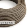 Rund – Brun Lin stoffledning. Stor kvadrat, 10A, 3×1.5mm2.