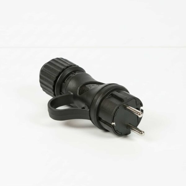 Sort Schuko plugg med ring 16A 250V IP44 Utendørs