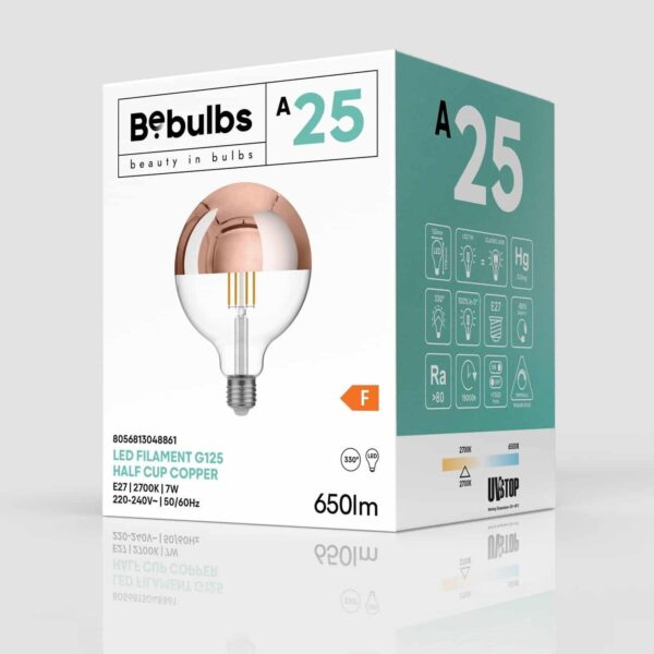 E27 Kobber – Toppforspeilet Globe Lyspære G125, 2700K - Bilde 4