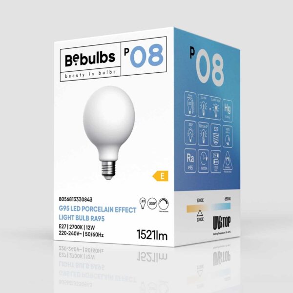 E27 Porselen-effekt Globe 12W CRI 95 | G95 2700K - Bilde 4