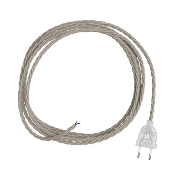 Dove beige tvinnet Ledning 3m + transparent euro plugg