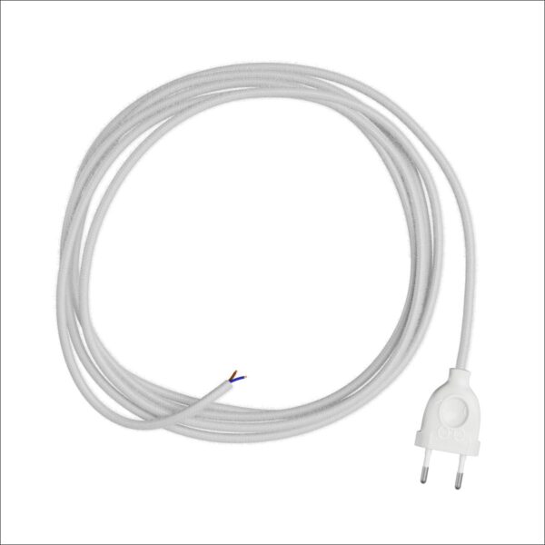 Hvit matt Ledning 3m + hvit euro plugg