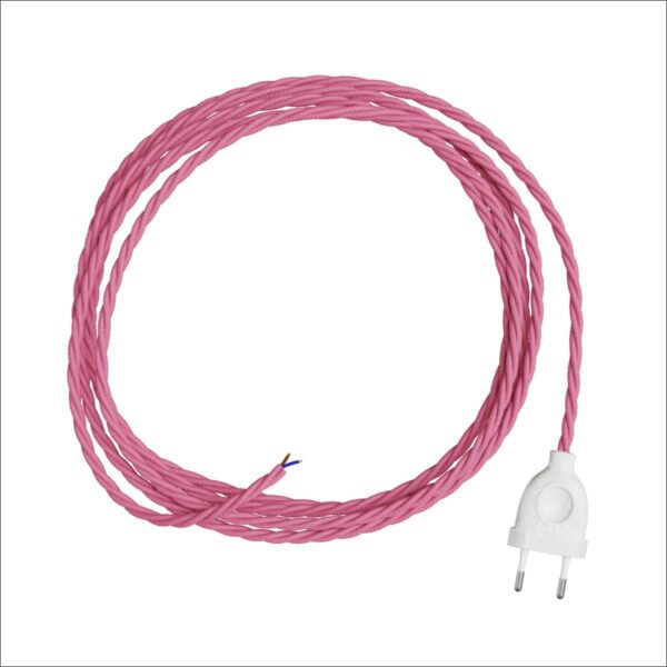 Fuchsia tvinnet Ledning 3m + hvit euro plugg
