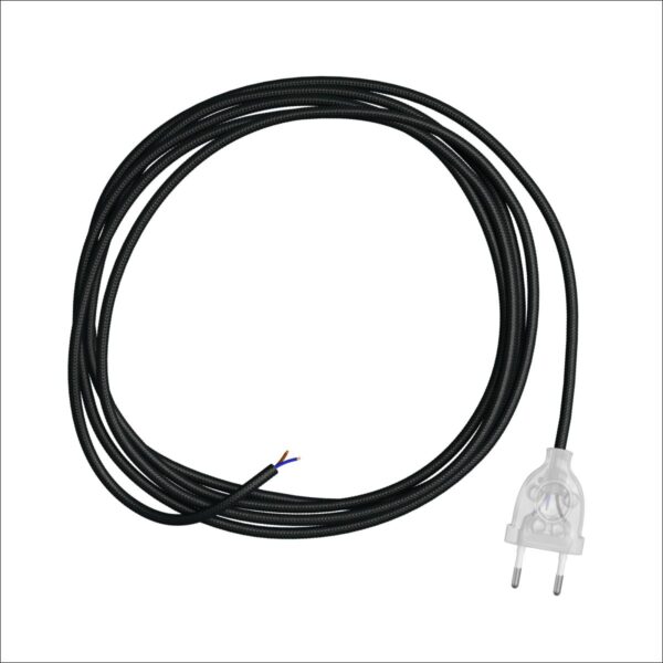 Blank-sort Ledning 3m + transparent euro plugg