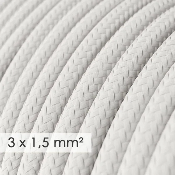 Rund - Hvit stoffledning. Stor kvadrat, 10A, 3x1.5mm2.