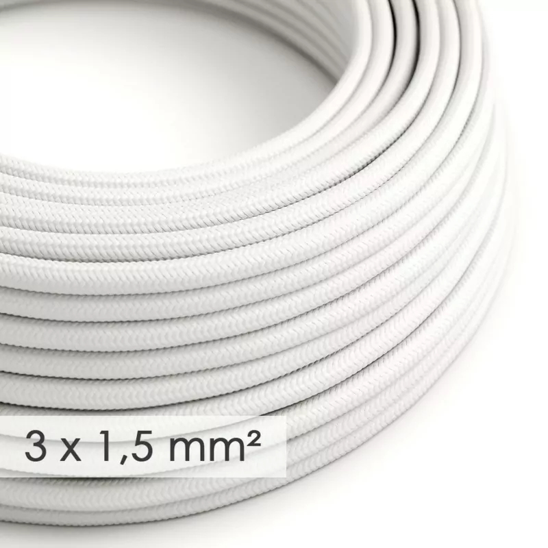 Rund - Hvit stoffledning. Stor kvadrat, 10A, 3x1.5mm2. - Bilde 2