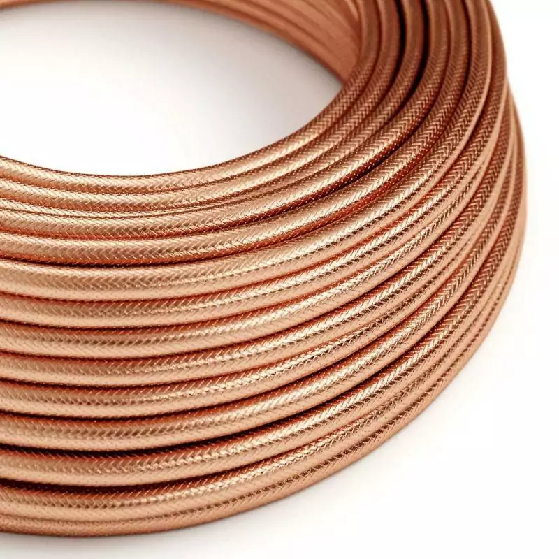 Rød Kobber Metallkappe Stoffledning | Rund | 3x0.75mm2 (2 + jord) - Bilde 3
