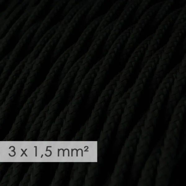 Tvinnet - Sort stoffledning. Stor kvadrat, 10A, 3x1.5mm2.