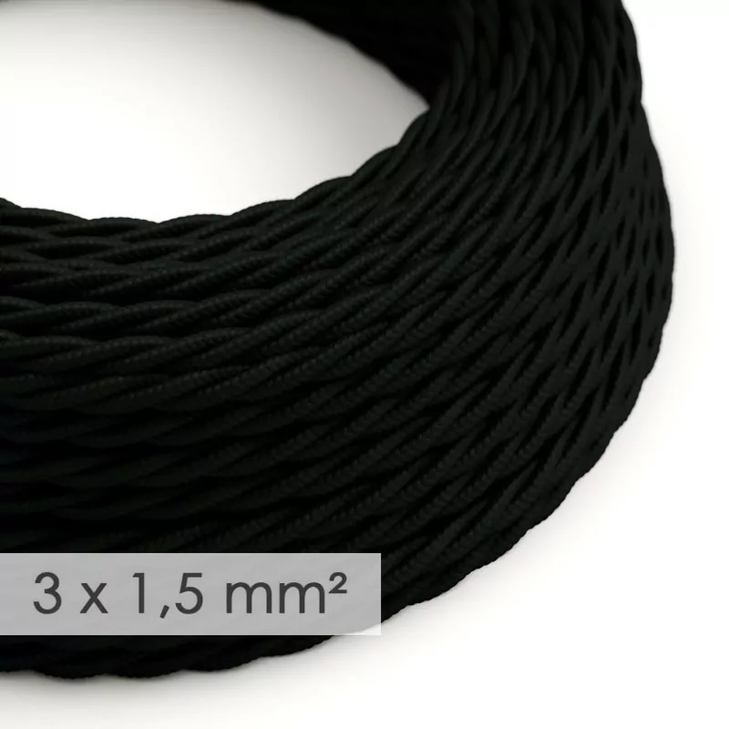 Tvinnet - Sort stoffledning. Stor kvadrat, 10A, 3x1.5mm2. - Bilde 2