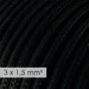 Rund - Sort stoffledning. Stor kvadrat, 10A, 3x1.5mm2.