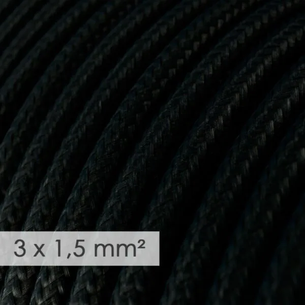 Rund - Sort stoffledning. Stor kvadrat, 10A, 3x1.5mm2.