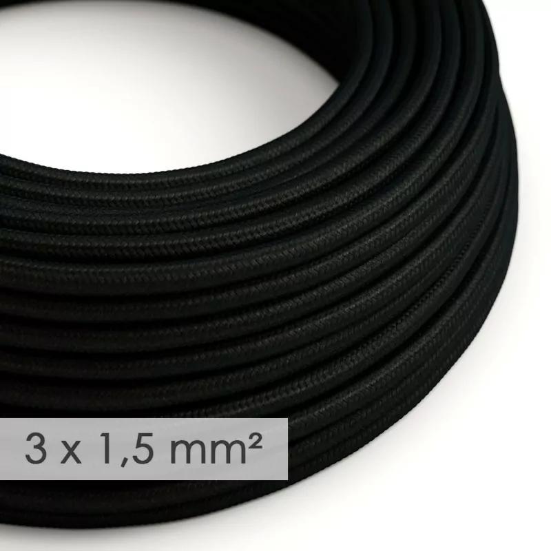 Rund - Sort stoffledning. Stor kvadrat, 10A, 3x1.5mm2. - Bilde 2