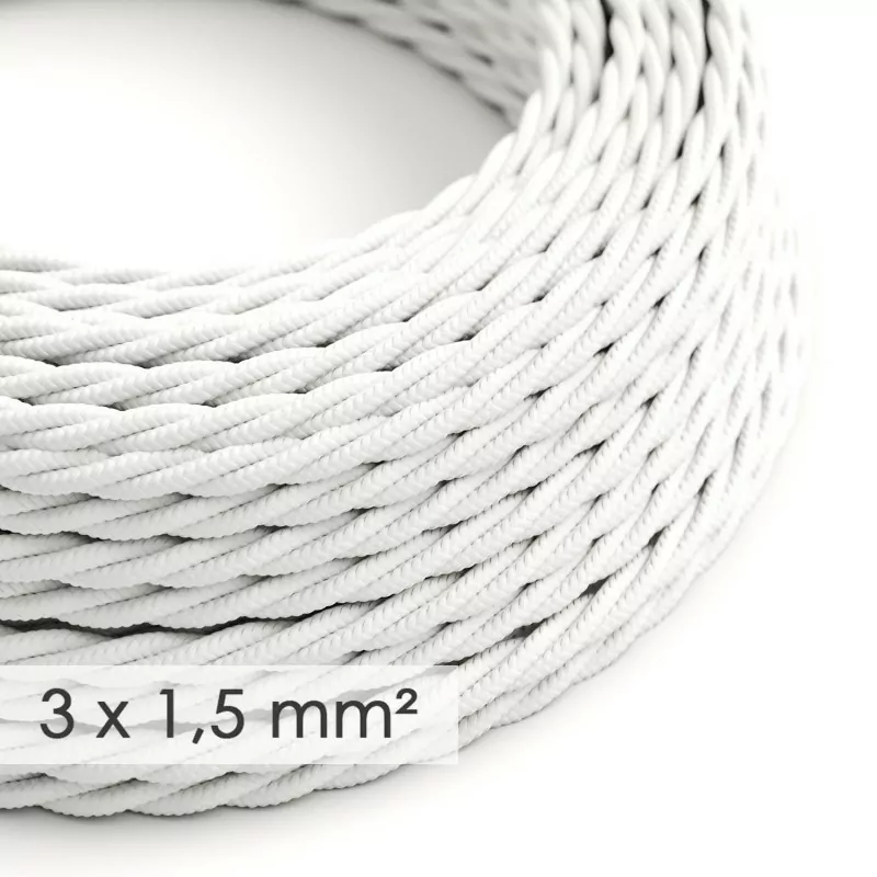 Tvinnet - Hvit stoffledning. Stor kvadrat, 10A, 3x1.5mm2. - Bilde 2
