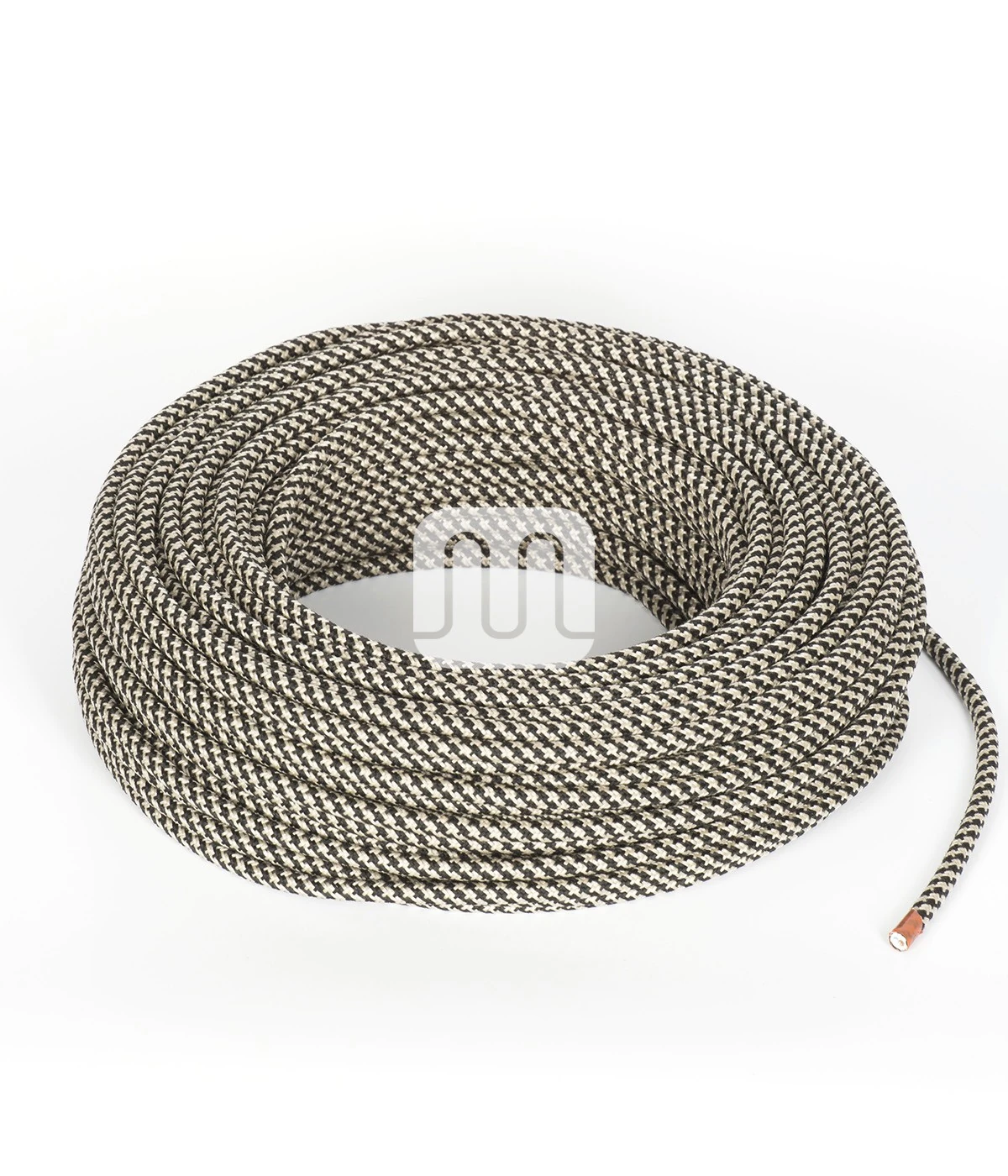 Svart & Hvit Antikk lampeledning – rund stoffledning inkl. jord - Bilde 3