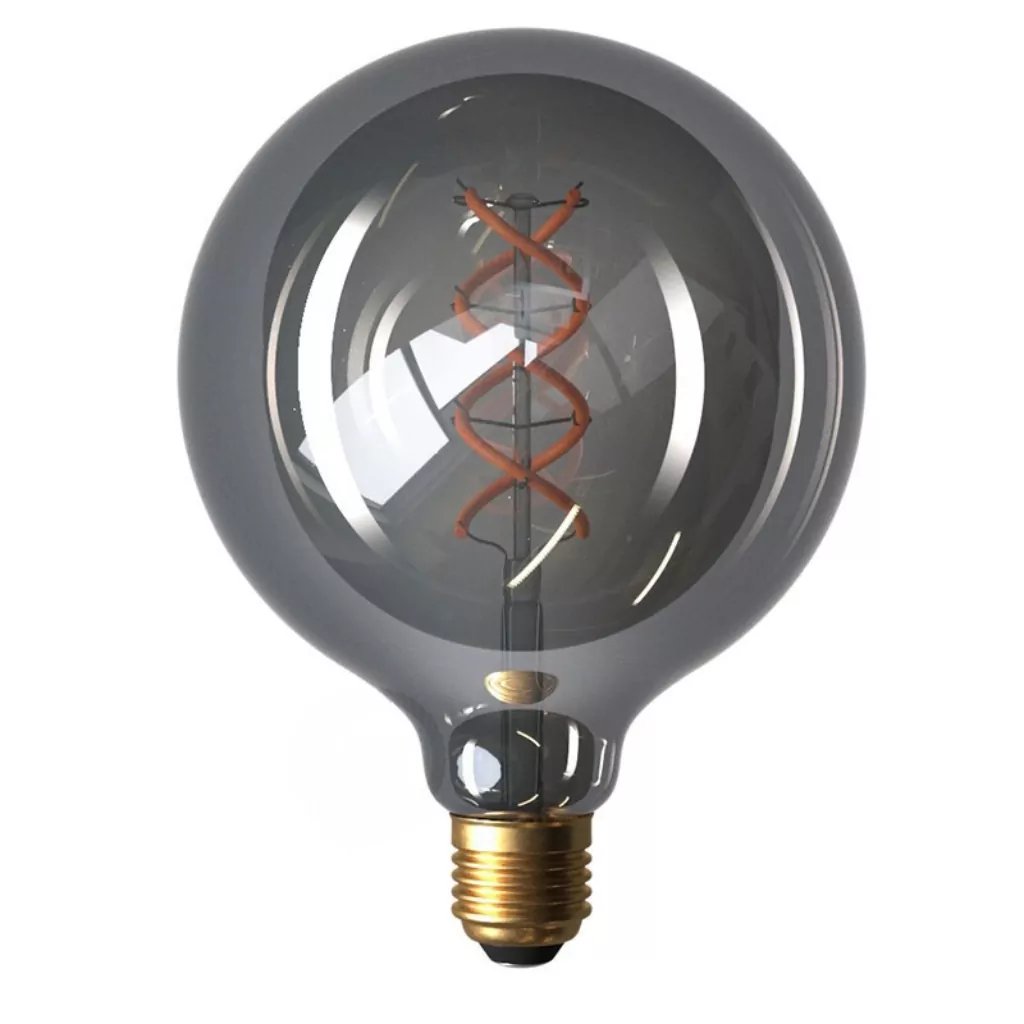 E27 Røk-farget glass, Globe G125, Buet LED, 5W, Dim, 1800K
