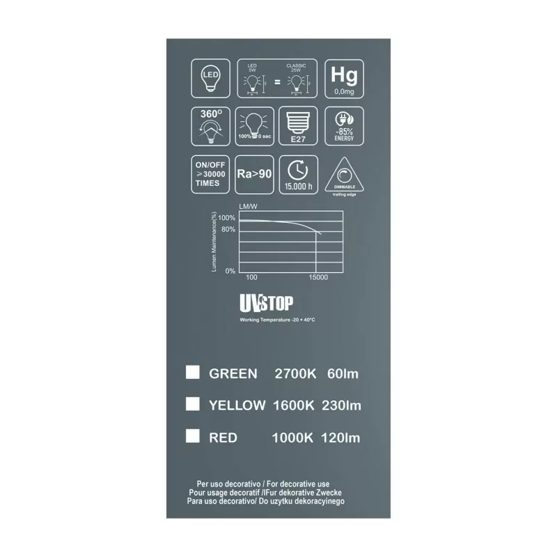 E27 XL Gul Paprika Deko-pære, LED, 5W, Dim, 1600K - Bilde 4