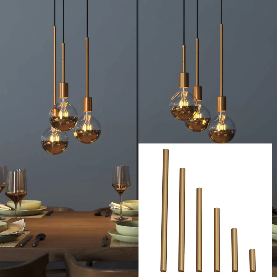 Børstet Messing / Bronse – Forlenger rør for lampe av metall. M10. Dobbelgjenget.