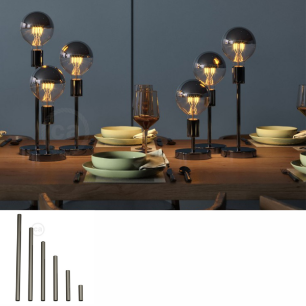 Sort Chrome – Forlenger rør for lampe av metall. M10. Dobbelgjenget.