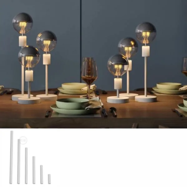 Hvit - Forlenger rør for lampe av metall. M10. Dobbelgjenget.