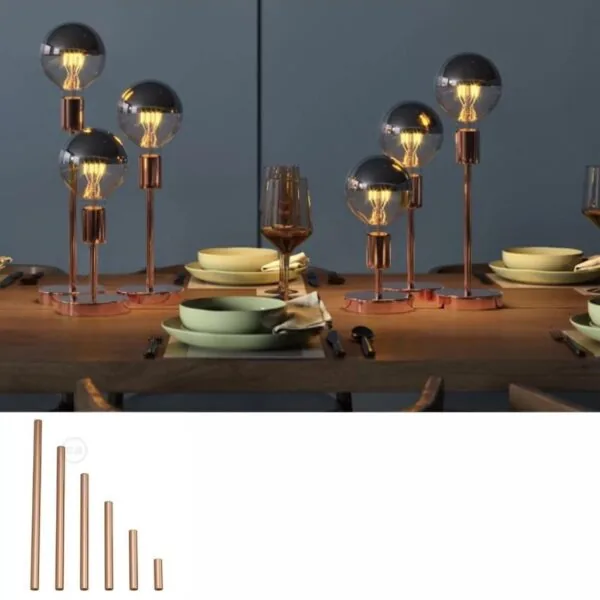 Kobber – Forlenger rør for lampe av metall. M10. Dobbelgjenget.