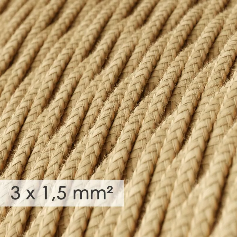 Tvinnet – Jute/Strie stoffledning. Stor kvadrat, 10A, 3×1.5mm2. - Bilde 2