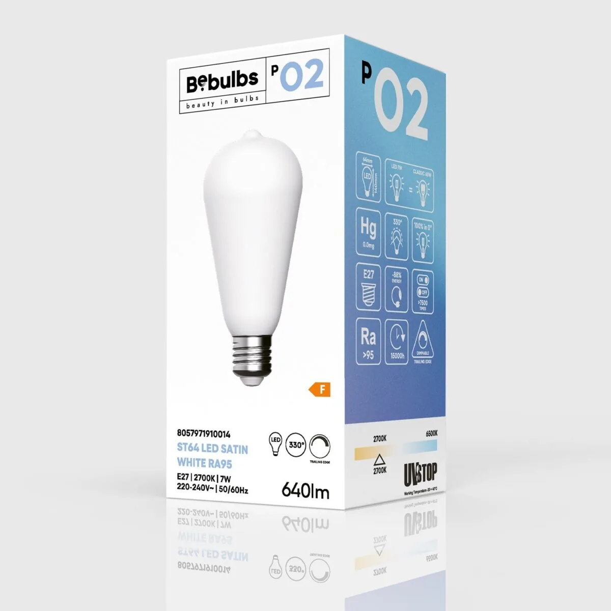 E27 Porselen-effekt, Edison, Dim, CRI 95 ST64 7W 640Lm 2700K - Bilde 6