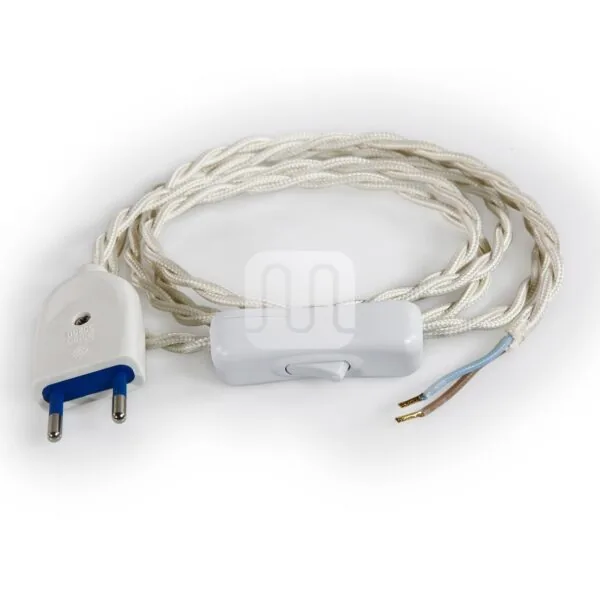 Ledningsett 1.8m – 2P Antikk-Hvit Tvinnet lampettledning – ferdig koblet