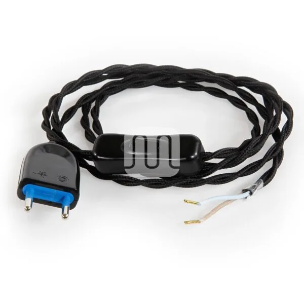 Ledningsett 1.8m – 2P Svart Tvinnet lampettledning – ferdig koblet