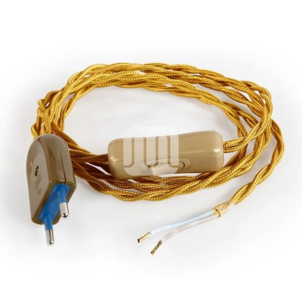 Ledningsett 1.8m – 2P Gull Tvinnet lampettledning – ferdig koblet