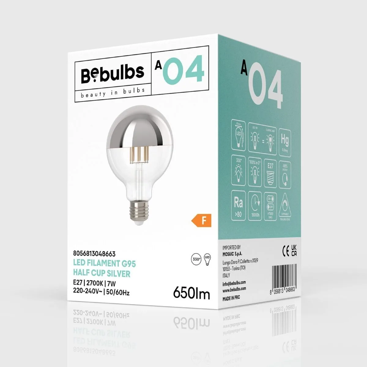 Sølv – Toppforspeilet Globe Lyspære G95, LED, Dim, 7W, 2700K - Bilde 4
