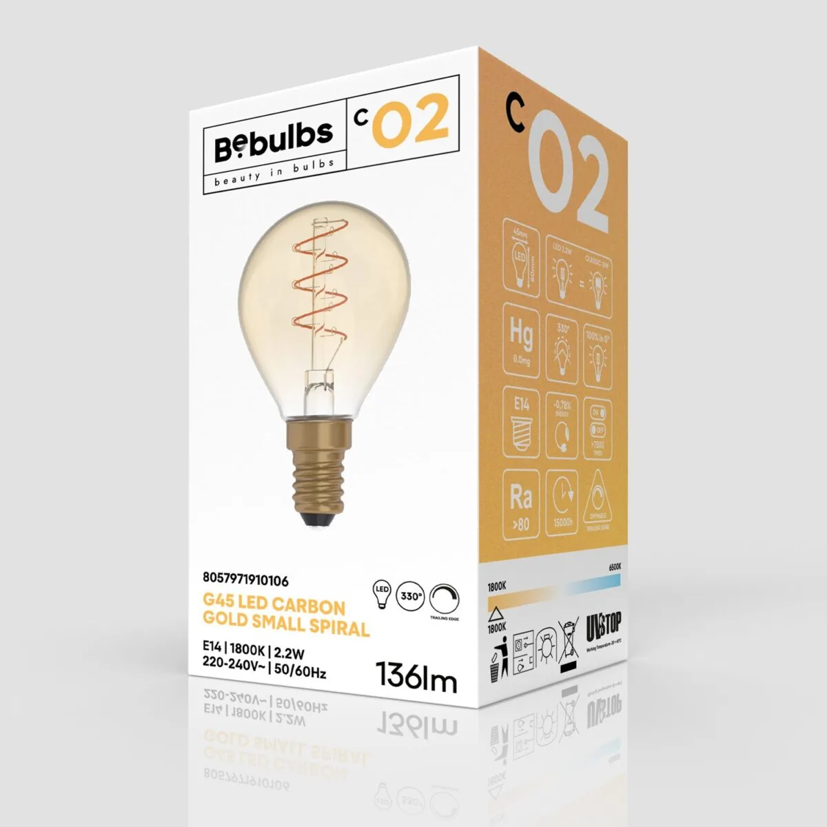 E14 Carbon Globe G45 – 2,2W 136Lm1800K RA>80 Dimbar - Bilde 4