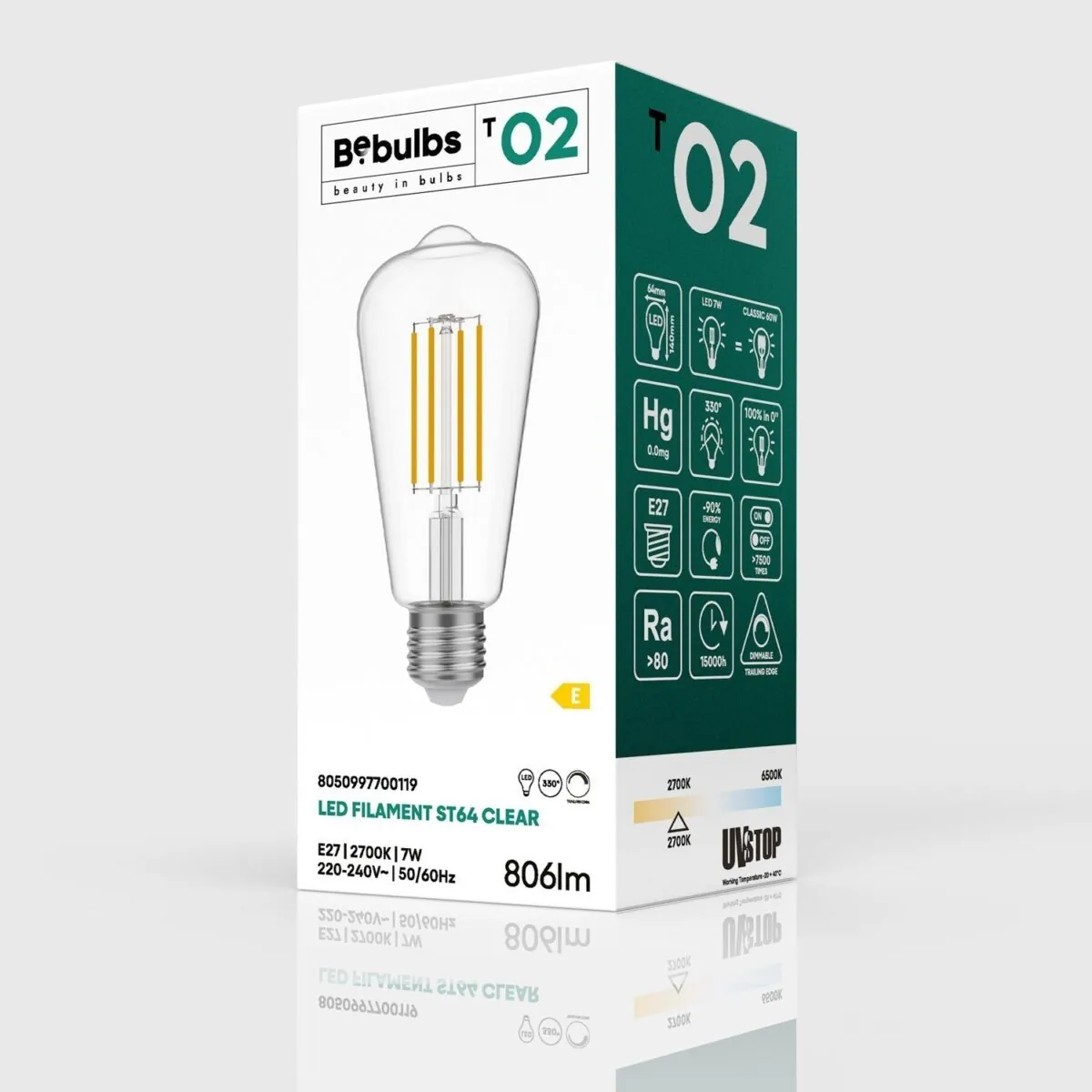 E27 Klar, Edison ST64, Dim, 7W 806Lm E27 2700K - Bilde 4