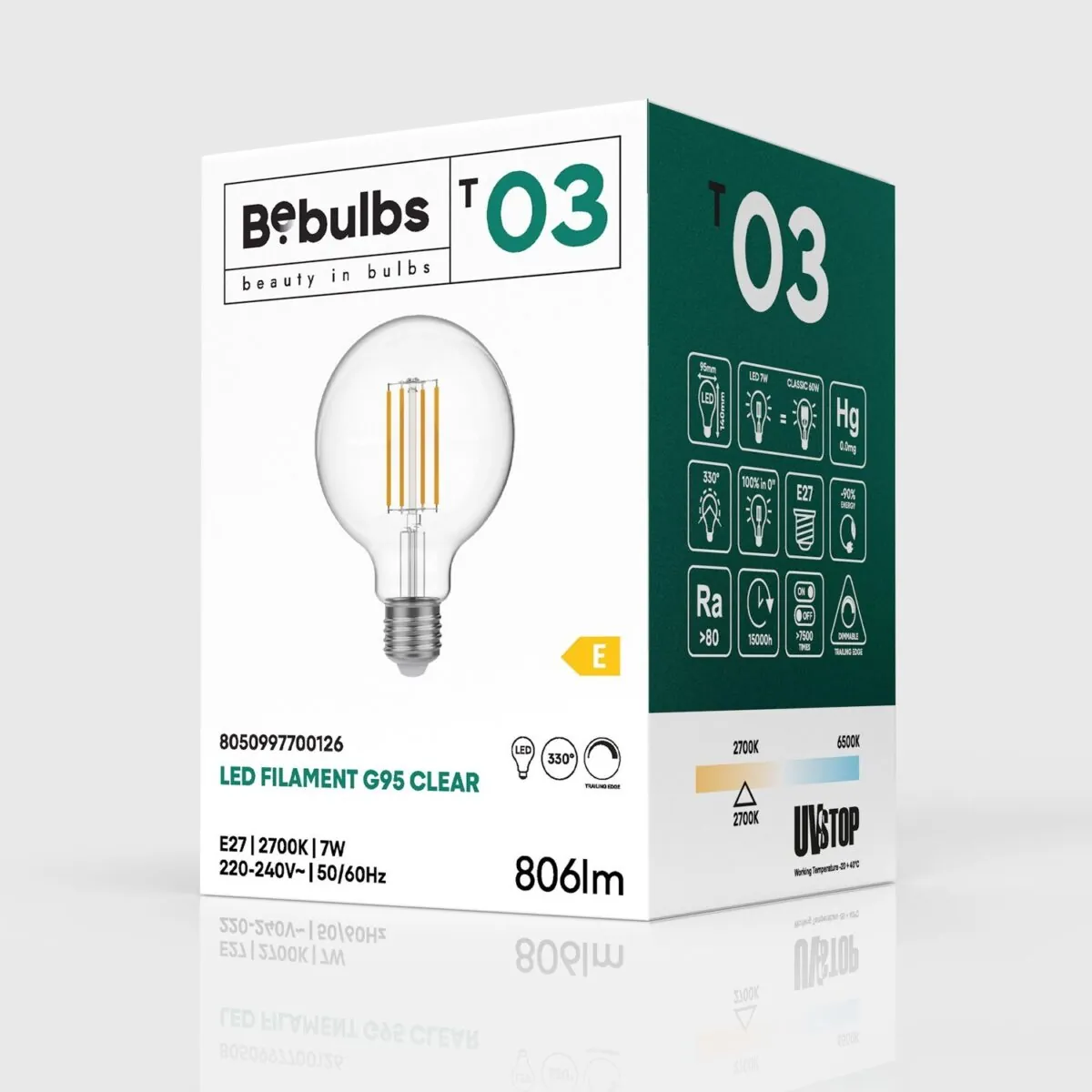 Globe G95 Klart Glass – LED, E27, 7W, 806lm, Dim, 2700K - Bilde 4
